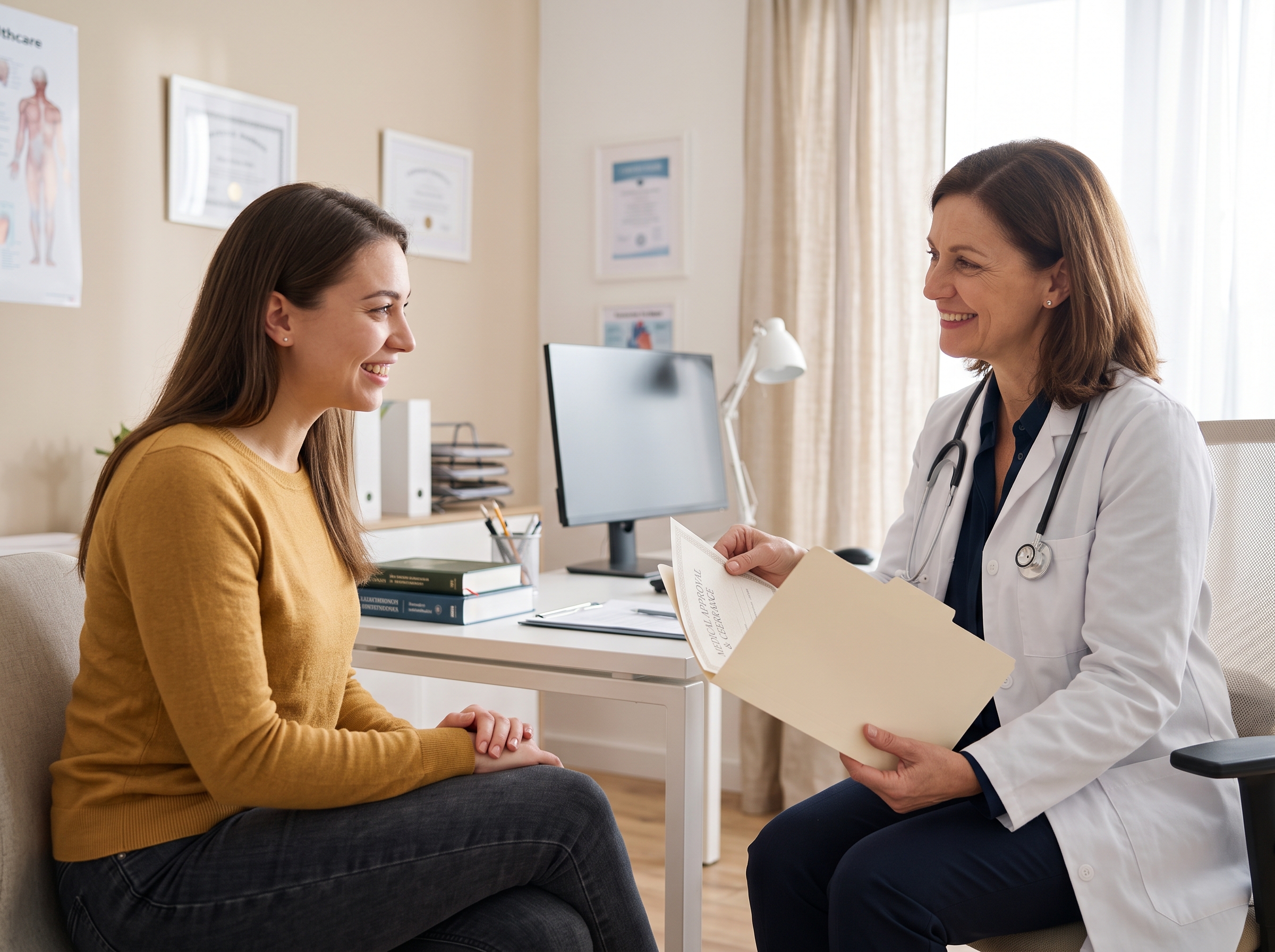 Médico entregando el certificado aprobado del examen medico licencia de conduccion.